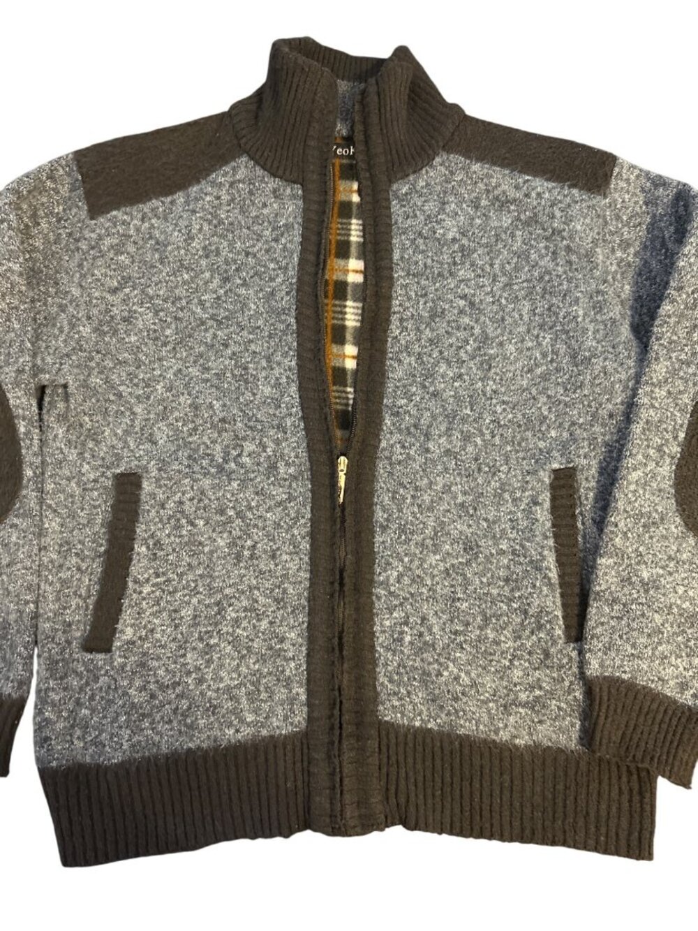 YeoKou Sz S Cashmere Wool Blend Zip Up Jacket Blue Fleece Lined Winter Sweater - Picture 3 of 10